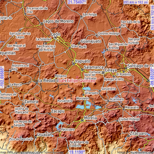 Topographic map of San Felipe Quiriceo