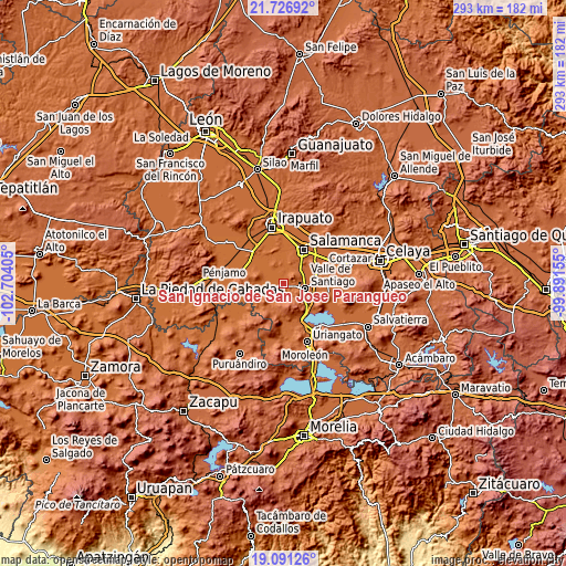 Topographic map of San Ignacio de San José Parangueo