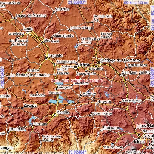 Topographic map of San Juan Bautista Cacalote