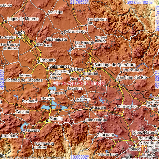 Topographic map of Ojo de Agua de la Trinidad