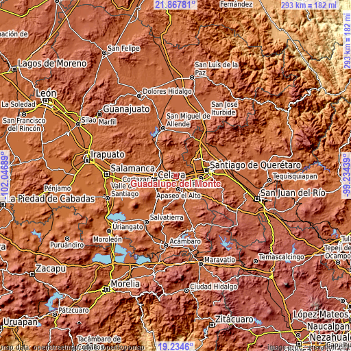 Topographic map of Guadalupe del Monte