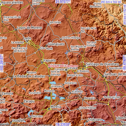 Topographic map of Rincón del Centeno