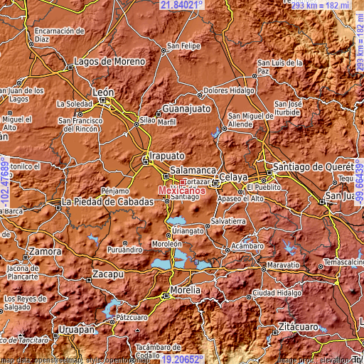 Topographic map of Mexicanos