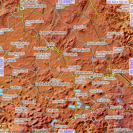 Topographic map of El Copalillo