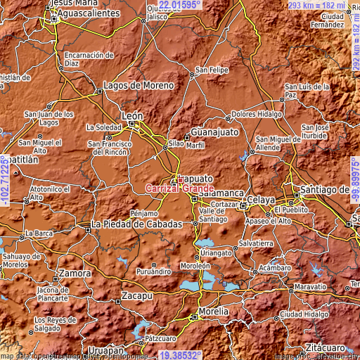 Topographic map of Carrizal Grande