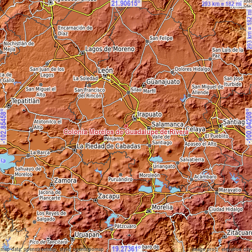 Topographic map of Colonia Morelos de Guadalupe de Rivera