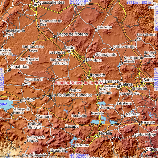 Topographic map of Rancho Nuevo de la Cruz