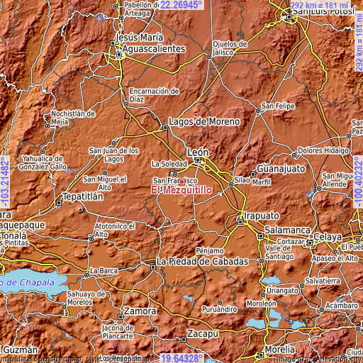 Topographic map of El Mezquitillo