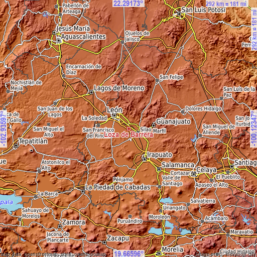 Topographic map of Loza de Barrera