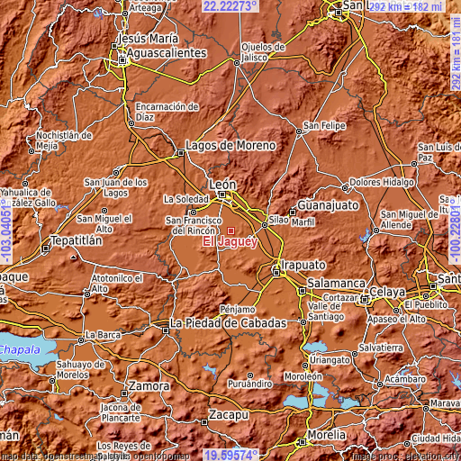 Topographic map of El Jaguey