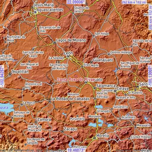 Topographic map of Santa Rosa de Rivas