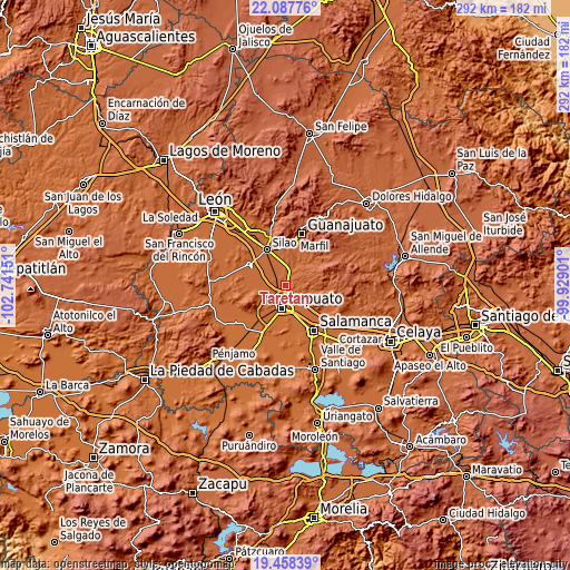 Topographic map of Taretán