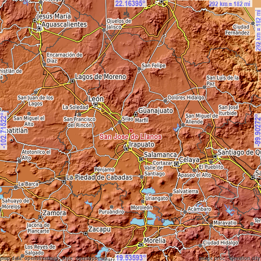 Topographic map of San José de Llanos