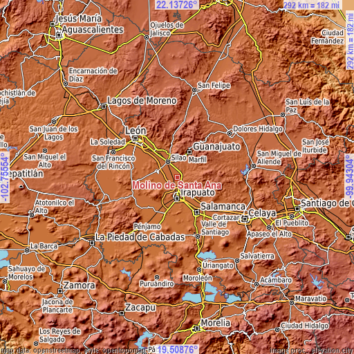 Topographic map of Molino de Santa Ana