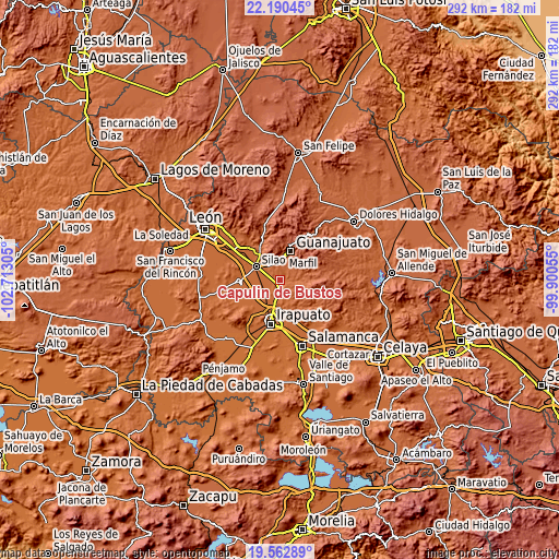 Topographic map of Capulín de Bustos