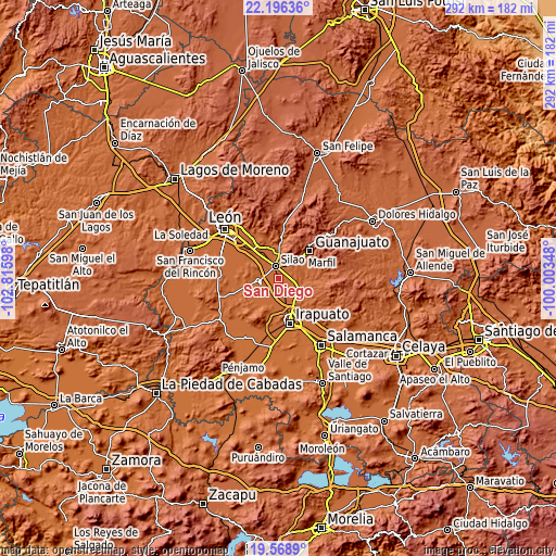 Topographic map of San Diego