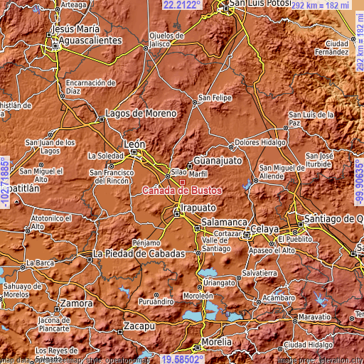 Topographic map of Cañada de Bustos