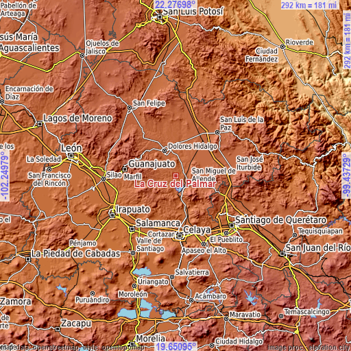 Topographic map of La Cruz del Palmar