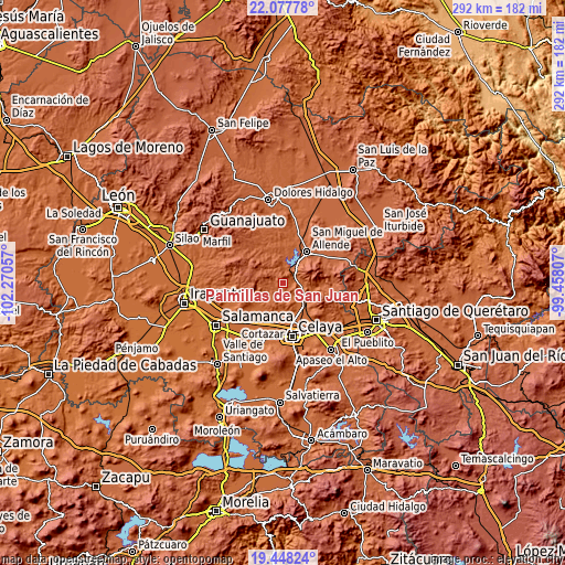 Topographic map of Palmillas de San Juan