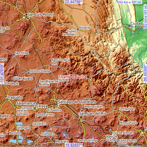 Topographic map of Santa Catarina