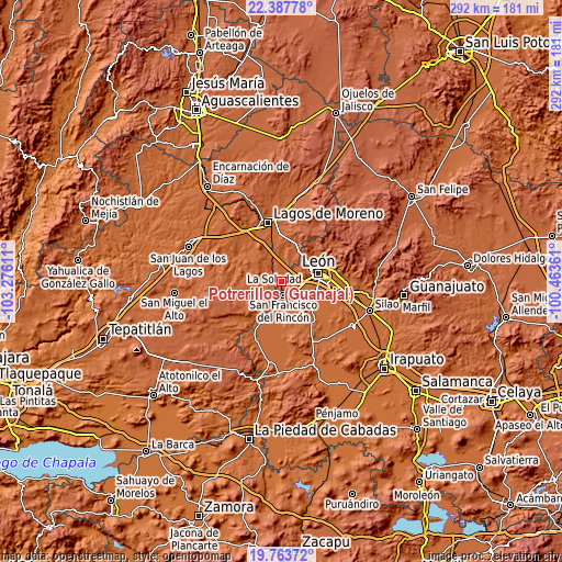 Topographic map of Potrerillos (Guanajal)