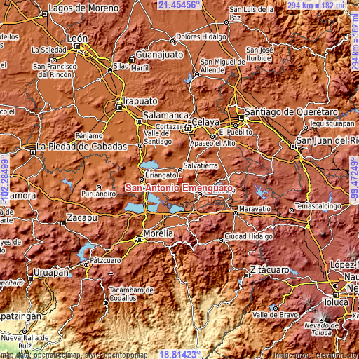 Topographic map of San Antonio Eménguaro