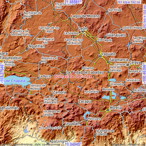 Topographic map of Buenavista de Cortés