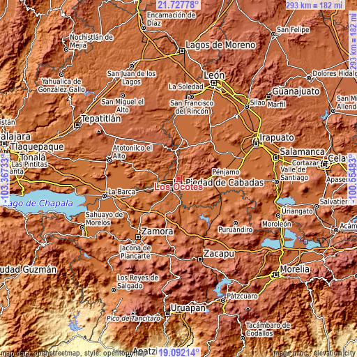 Topographic map of Los Ocotes