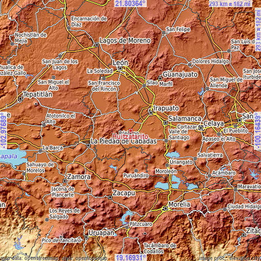 Topographic map of Huitzatarito