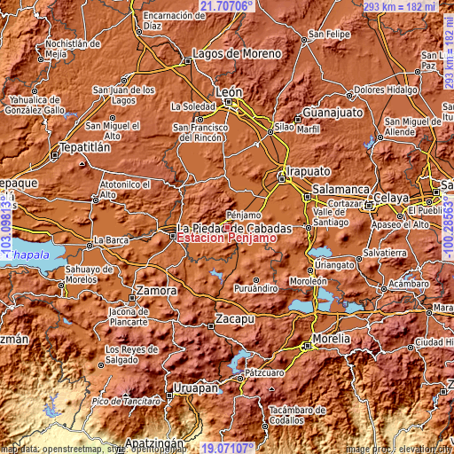 Topographic map of Estación Pénjamo