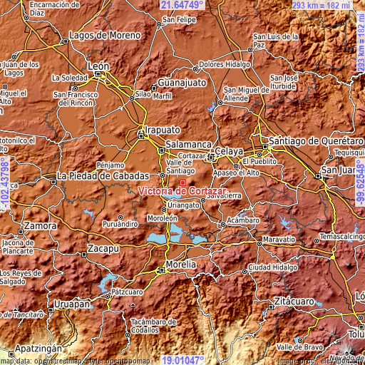 Topographic map of Victoria de Cortazar