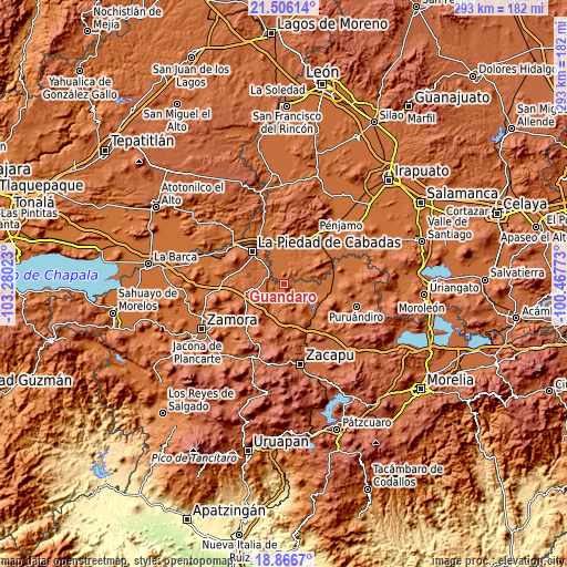 Topographic map of Guándaro