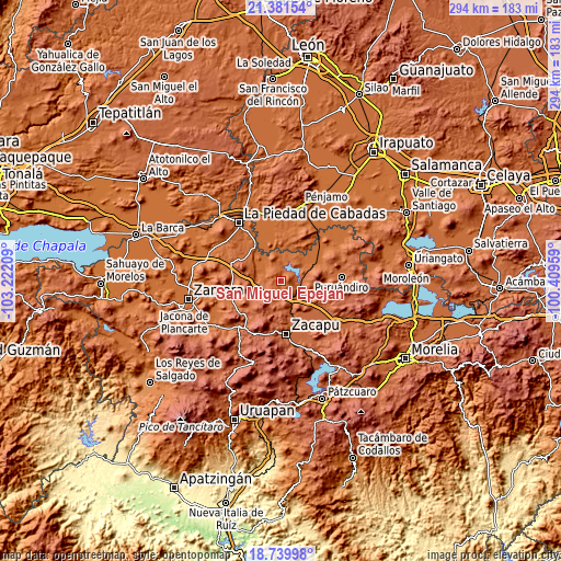 Topographic map of San Miguel Epejan