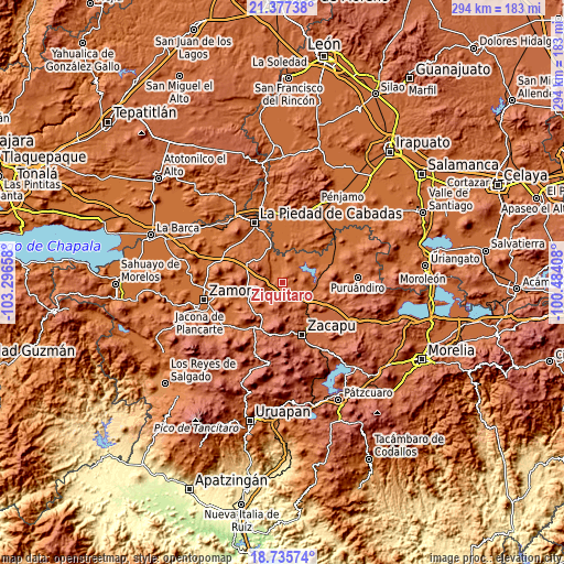 Topographic map of Ziquítaro