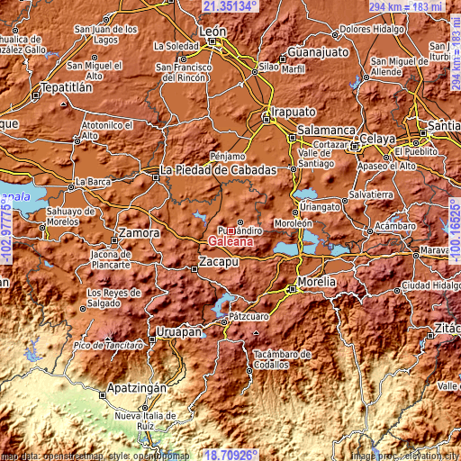 Topographic map of Galeana