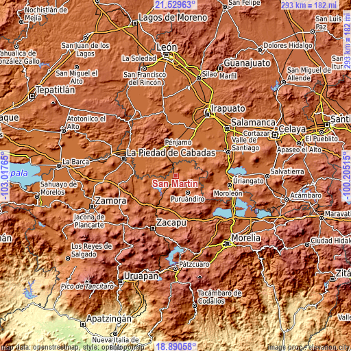 Topographic map of San Martín