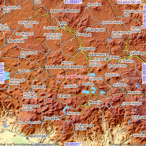 Topographic map of San José Huipana