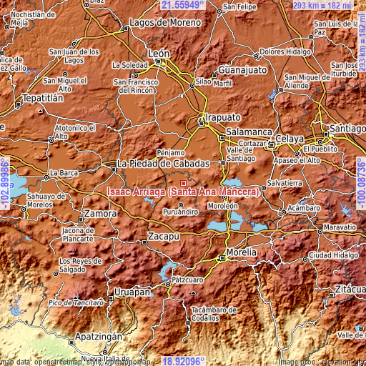 Topographic map of Isaac Arriaga (Santa Ana Mancera)