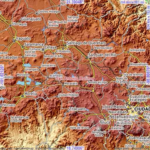 Topographic map of San Antonio Molinos