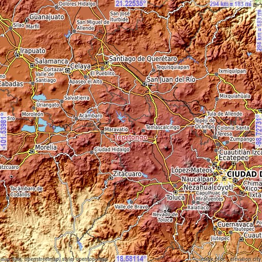 Topographic map of Tepetongo