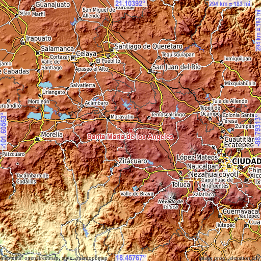 Topographic map of Santa María de los Ángeles