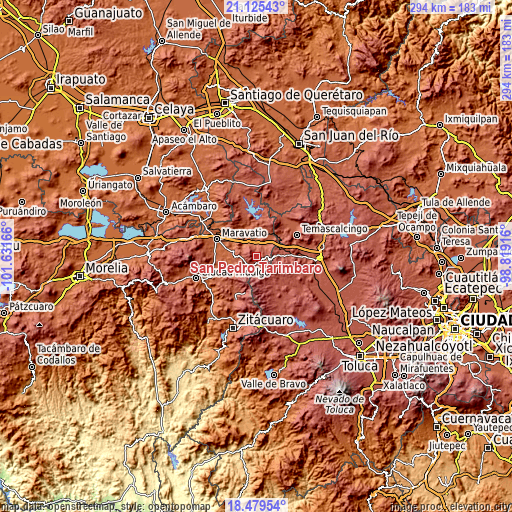 Topographic map of San Pedro Tarímbaro