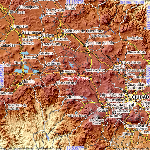 Topographic map of Venta de Bravo