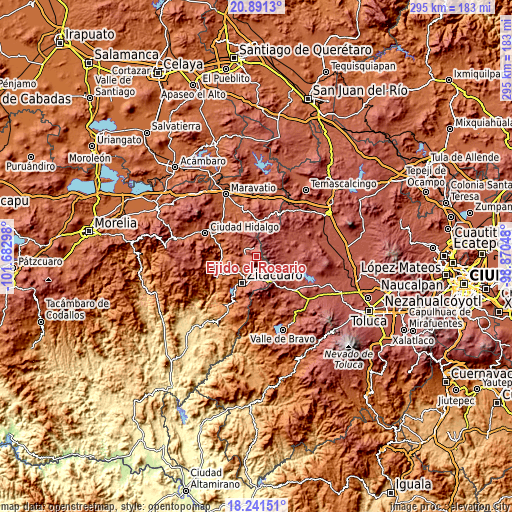 Topographic map of Ejido el Rosario