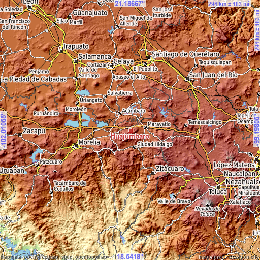 Topographic map of Huajúmbaro