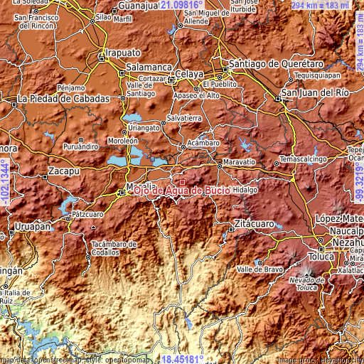 Topographic map of Ojo de Agua de Bucio