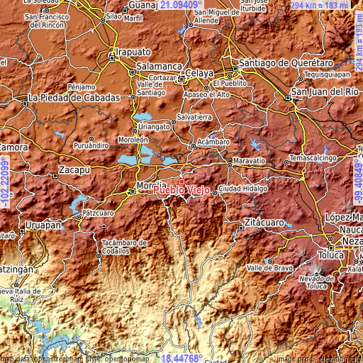 Topographic map of Pueblo Viejo