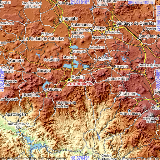 Topographic map of Zurumbeneo