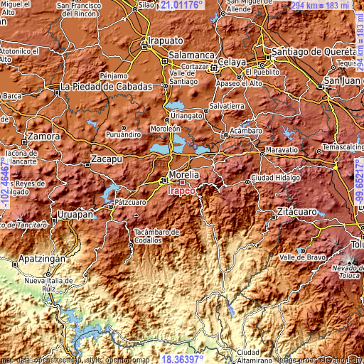 Topographic map of Irapeo