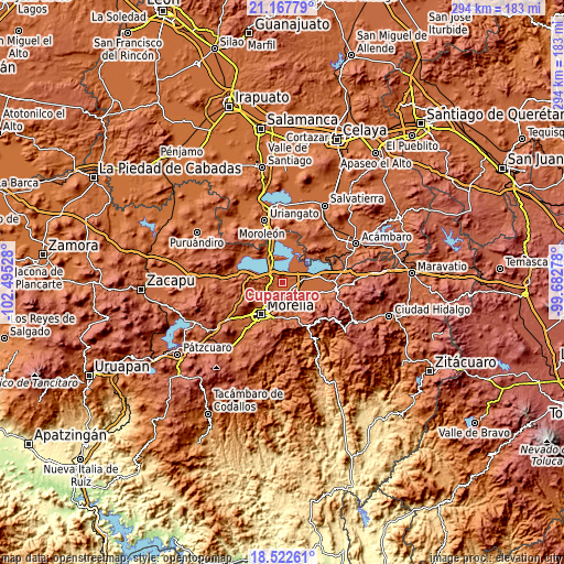 Topographic map of Cuparátaro